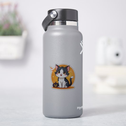 Kawaii Black & White Kitten - Halloween Chibi Aufkleber (HydroFlask)