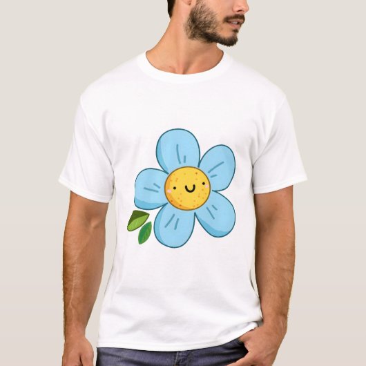 Kawaii Blaue Blume T-Shirt (Vorderseite)