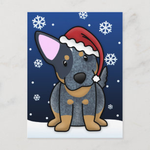Kawaii blaue Heeler Weihnachtspostkarte Feiertagspostkarte