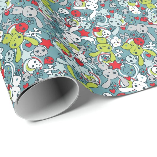 kawaii-blaues Muster Geschenkpapier (Rolleneckpunkt)