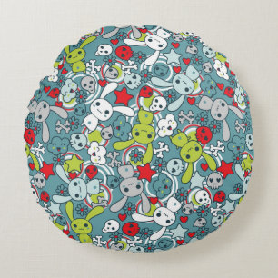 kawaii-blaues Muster Rundes Kissen