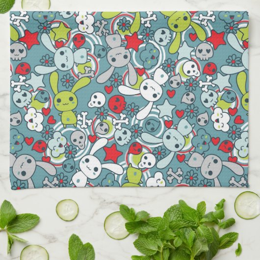 kawaii Blaumuster Handtuch (Gefaltet)