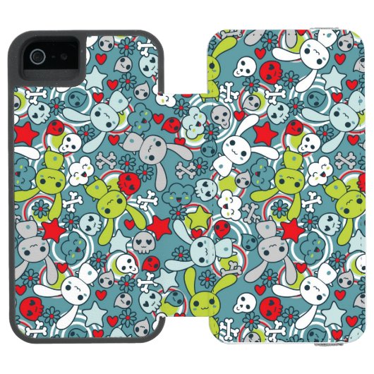 kawaii Blaumuster Incipio iPhone Geldbeutel-Hülle (Folio Geöffnet)