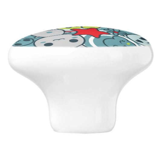 kawaii Blaumuster Keramikknauf (Seitenansicht)