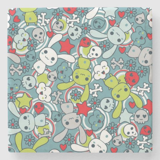 kawaii Blaumuster Steinuntersetzer (Vorderseite)