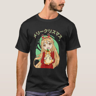 Kawaii Blonde Anime Girl and Corgi Dog Christmas P T-Shirt