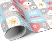 Kawaii Blossom Bunny Grid Pattern Frame Geschenkpapier (Rolleneckpunkt)