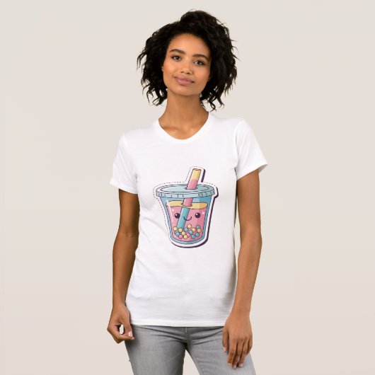 Kawaii Blue Boba Tea T-Shirt | Cute Smiling Bubble (Vorne ganz)