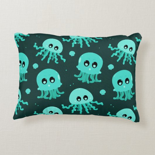 Kawaii Blue Jellyfish Pattern Dekokissen (Rückseite)