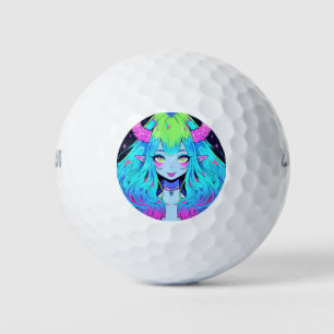 Kawaii Blue, Pink und Green Anime Girl Demon Golfball