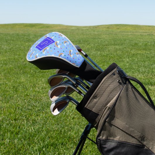 Kawaii Blue Rainbow Clouds Personalisiert Golf Headcover (In SItu)