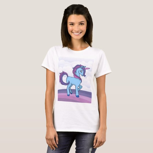 Kawaii Blue Unicorn T-Shirt (Vorne ganz)