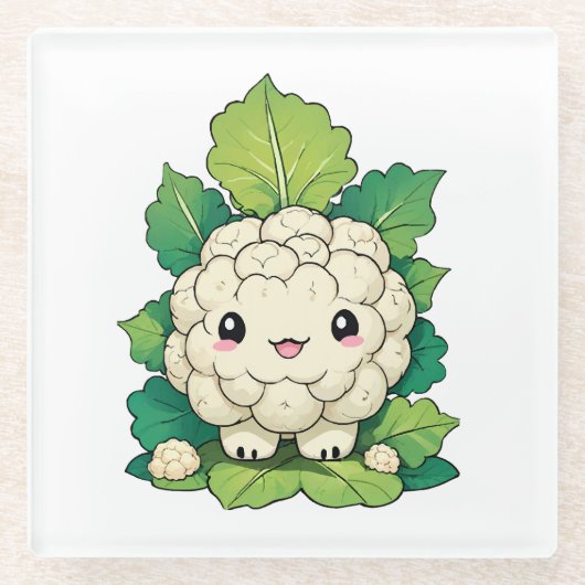 Kawaii Blumenkohl Glasuntersetzer (Vorderseite)