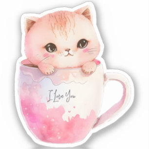 Kawaii Blushing Pink Chibi Cat Aufkleber
