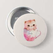 Kawaii Blushing Pink Chibi Cat Button (Vorne & Hinten)