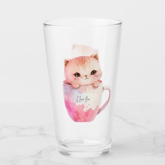 Kawaii Blushing Pink Chibi Cat Glas (Vorderseite)