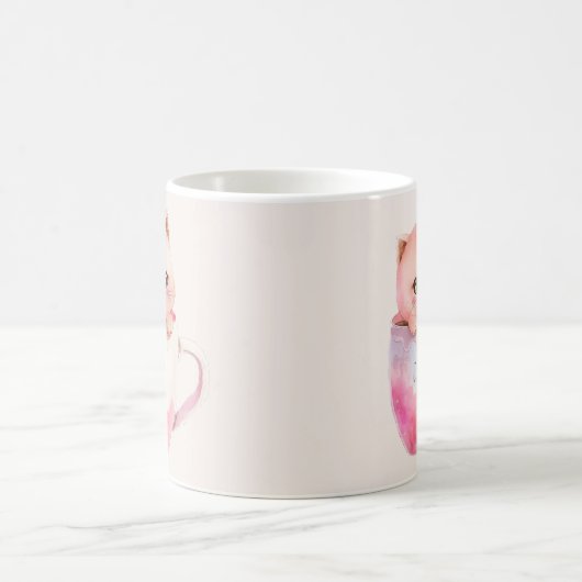 Kawaii Blushing Pink Chibi Cat Kaffeetasse (Mittel)