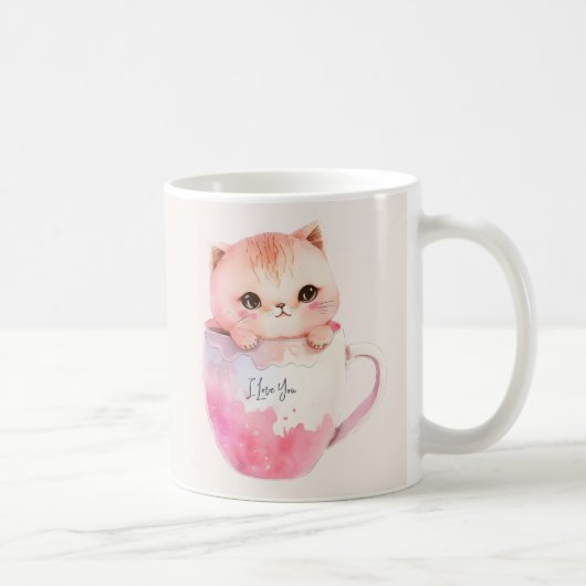 Kawaii Blushing Pink Chibi Cat Kaffeetasse (Rechts)