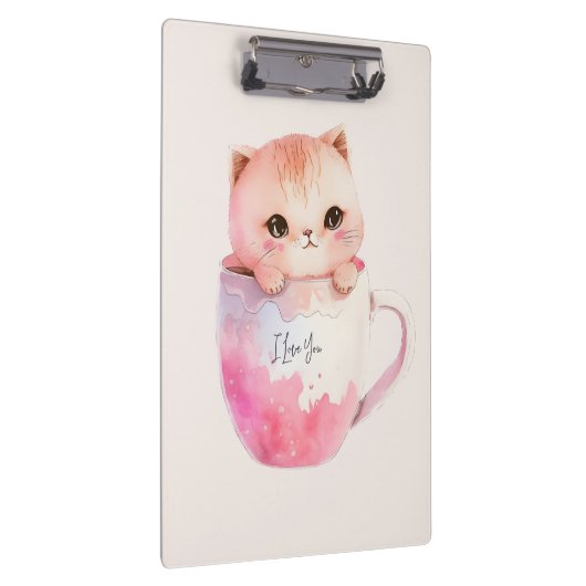 Kawaii Blushing Pink Chibi Cat Klemmbrett (Rechts)