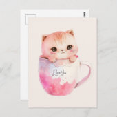 Kawaii Blushing Pink Chibi Cat Postkarte (Vorne/Hinten)