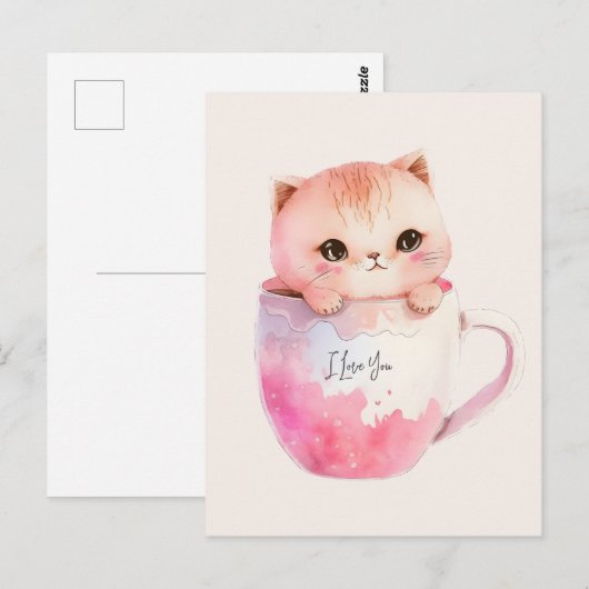 Kawaii Blushing Pink Chibi Cat Postkarte (Vorne/Hinten)