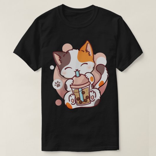 Kawaii Boba Cat Drinking Bubble Tea Tee (Design vorne)