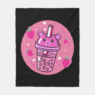 Kawaii Boba Cup Strawberry Anime Bubble Tee Niedli Fleecedecke