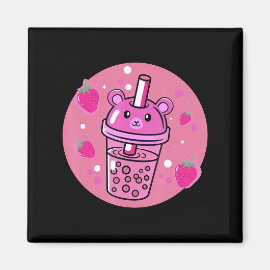 Kawaii Boba Cup Strawberry Anime Bubble Tee Niedli Magnet (Vorne)