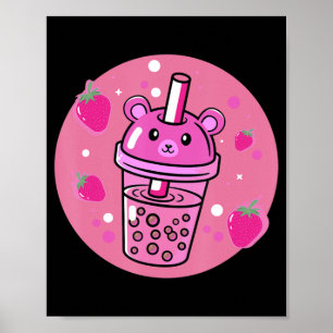 Kawaii Boba Cup Strawberry Anime Bubble Tee Niedli Poster