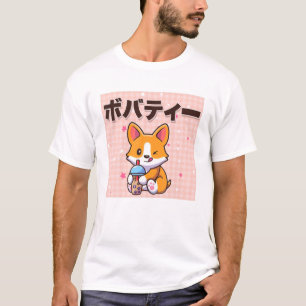 Kawaii Boba Dog Corgi Tea Drink Niedliche Anime Bl T-Shirt