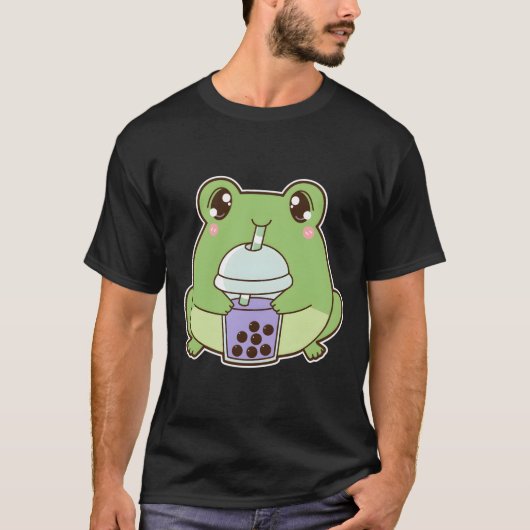 Kawaii Boba Frog Froggy Taro Bubble Pearl Milk Tea T-Shirt (Vorderseite)