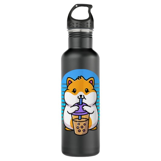 Kawaii Boba Hamster Taro Bubble Pearl Milk Tee Edelstahlflasche (Vorderseite)
