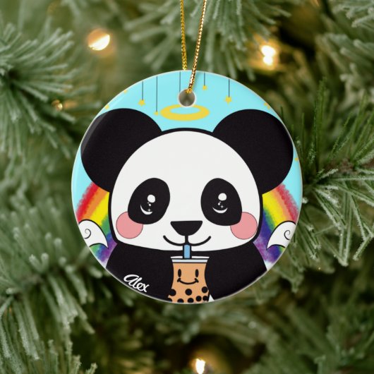 Kawaii Boba Panda Bear Keramik Ornament (Baum)