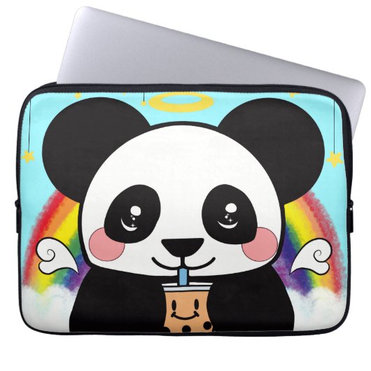 Kawaii Boba Panda Bear Square Sticker Laptopschutzhülle (Vorderseite)