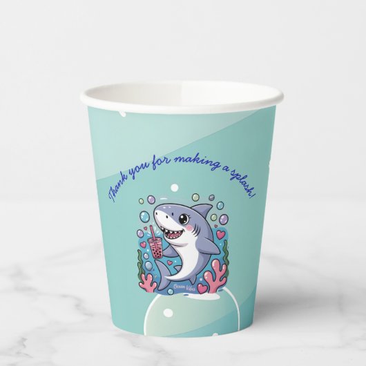 Kawaii Boba Shark unter der Sea Baby Dusche Pappbecher (Links)