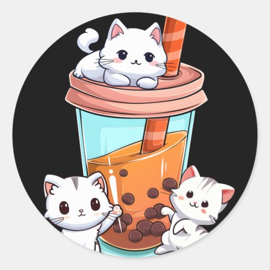 Kawaii Boba Tea Cat Neko Bubble Tea Kitten Runder Aufkleber (Vorderseite)