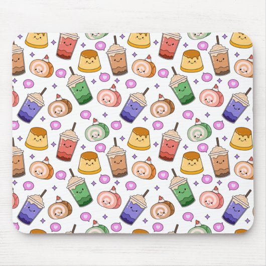Kawaii Boba Tea Pattern Mousepad (Vorne)