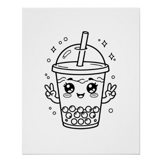 Kawaii-Boba-Tee-Färbung Poster (Vorderseite)