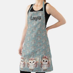 Kawaii Boho Eulen-Illustration Blau Schürze