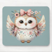 Kawaii Boho Owl Illustration Blue Mousepad (Vorne)