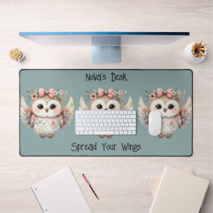 Kawaii Boho Owl Illustration Blue Schreibtischunterlage