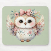 Kawaii Boho Owl Illustration Green Mousepad (Vorne)