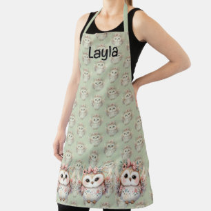 Kawaii Boho Owl Illustration Green Schürze