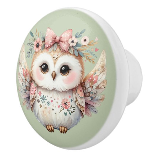 Kawaii Boho Owl Illustration Keramikknauf (Rechts)
