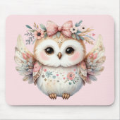 Kawaii Boho Owl Illustration Pink Mousepad (Vorne)