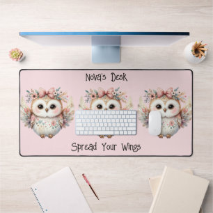 Kawaii Boho Owl Illustration Pink Schreibtischunterlage