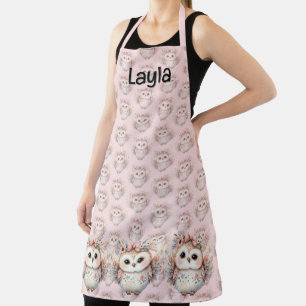 Kawaii Boho Owl Illustration Pink Schürze
