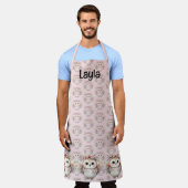 Kawaii Boho Owl Illustration Pink Schürze (Getragen)