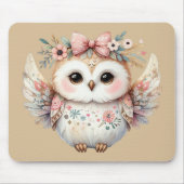 Kawaii Boho Owl Illustration Taupe Mousepad (Vorne)