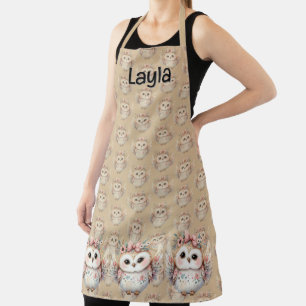 Kawaii Boho Owl Illustration Taupe Schürze